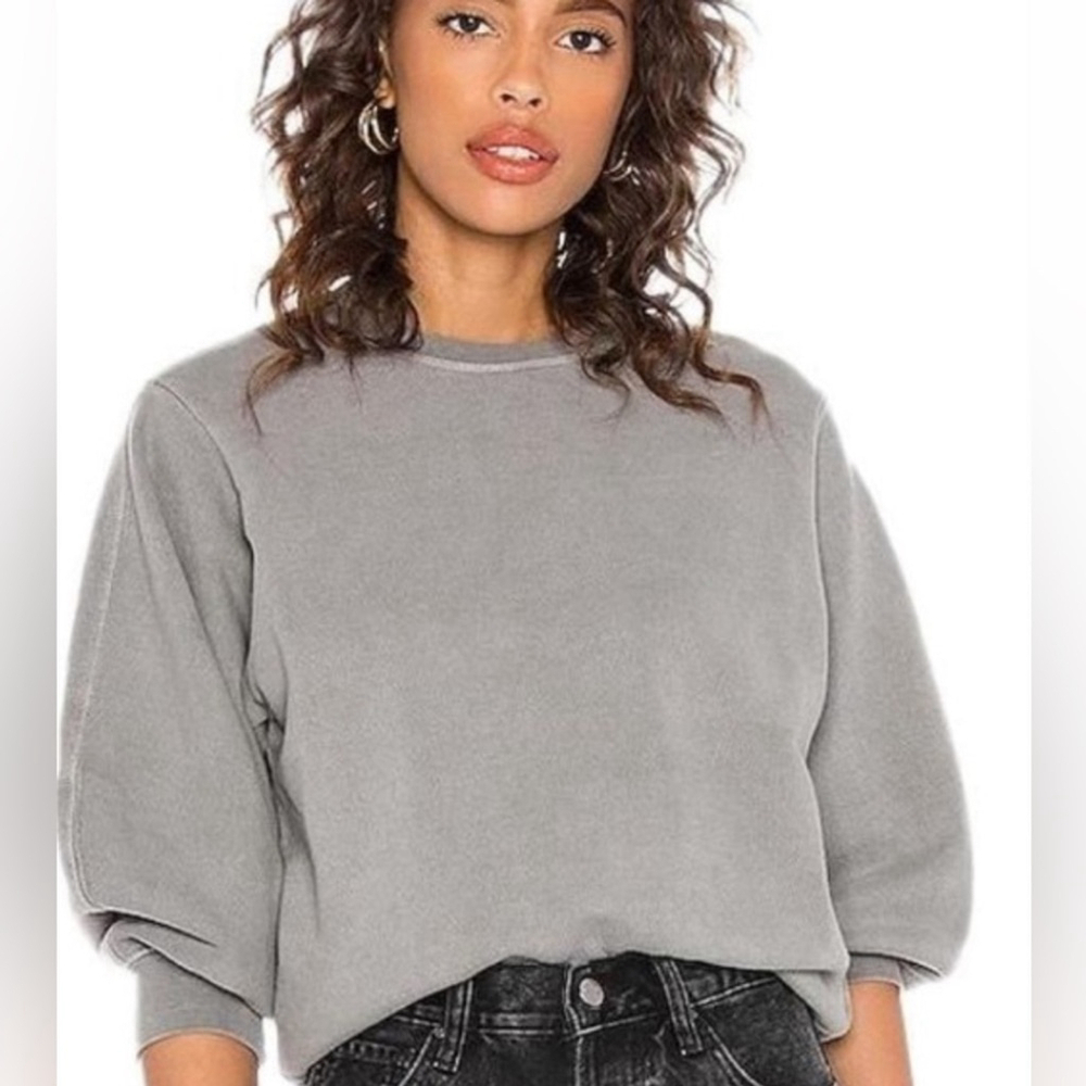 AGOLDE Womens Thora 3/4 Sleeve Sweatshirt - Gray Heather Size large puff sleeve